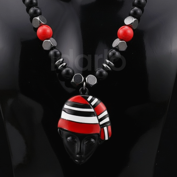 Royal Heritage Pendant Necklace – Ebony & Scarlet Beads