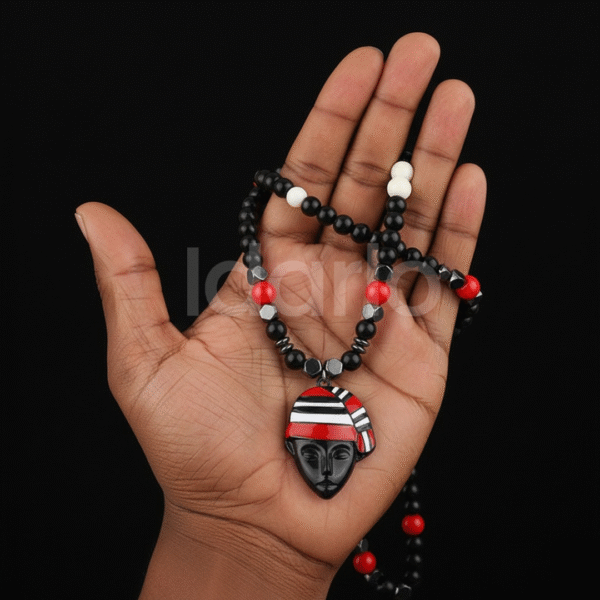 Royal Heritage Pendant Necklace – Ebony & Scarlet Beads