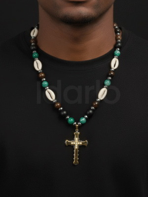 Regal Elegance Necklace – Cowrie Shells & Golden Cross
