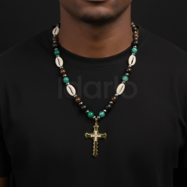 Regal Elegance Necklace – Cowrie Shells & Golden Cross
