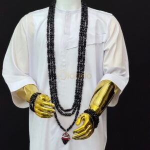 Triple Layer Black Onyx & Black Luxe Bead Set Necklace With Matching Bracelets