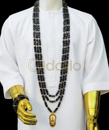 Triple Layer Black Onyx & Gold Luxe Bead Set With Matching Bracelets