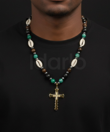 Cowrie Shells & Golden Cross Regal Elegance Necklace