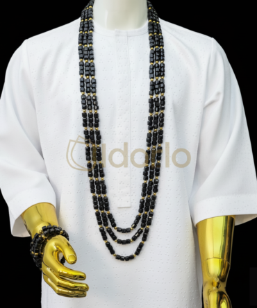 Triple Layer Black Onyx & Gold Luxe Bead Set with Matching Bracelets