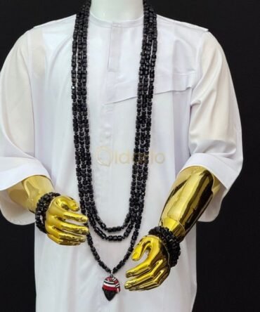 Triple Layer Black Onyx & Black Luxe Bead Set Necklace With Matching Bracelets