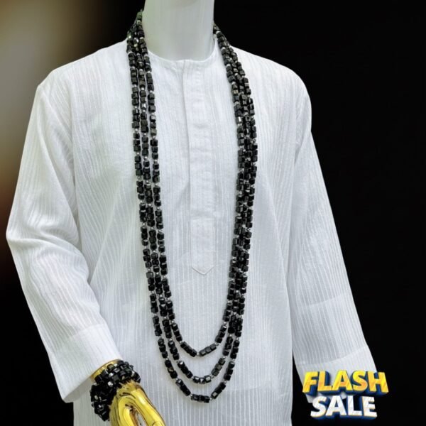 Triple Layer Black Onyx & Silver Luxe Bead Set with Matching Bracelets