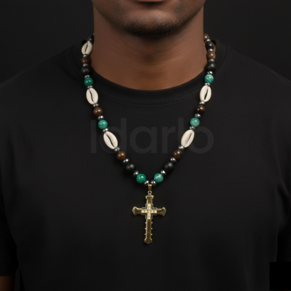 Cowrie Shells & Golden Cross Regal Elegance Necklace