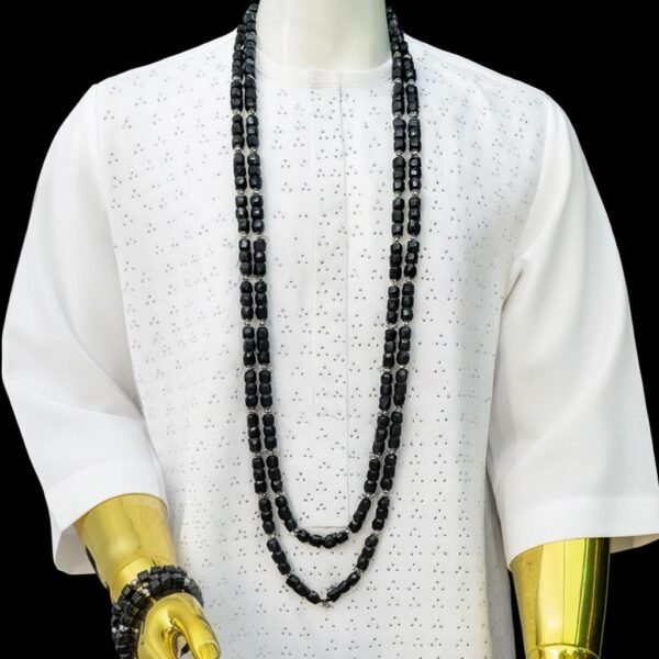 Double Layer Black Onyx & Silver Luxe Bead Set with Matching Bracelets