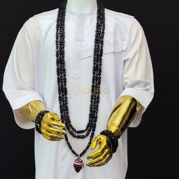 Triple Layer Black Onyx & Black Luxe Bead Set Necklace With Matching Bracelets